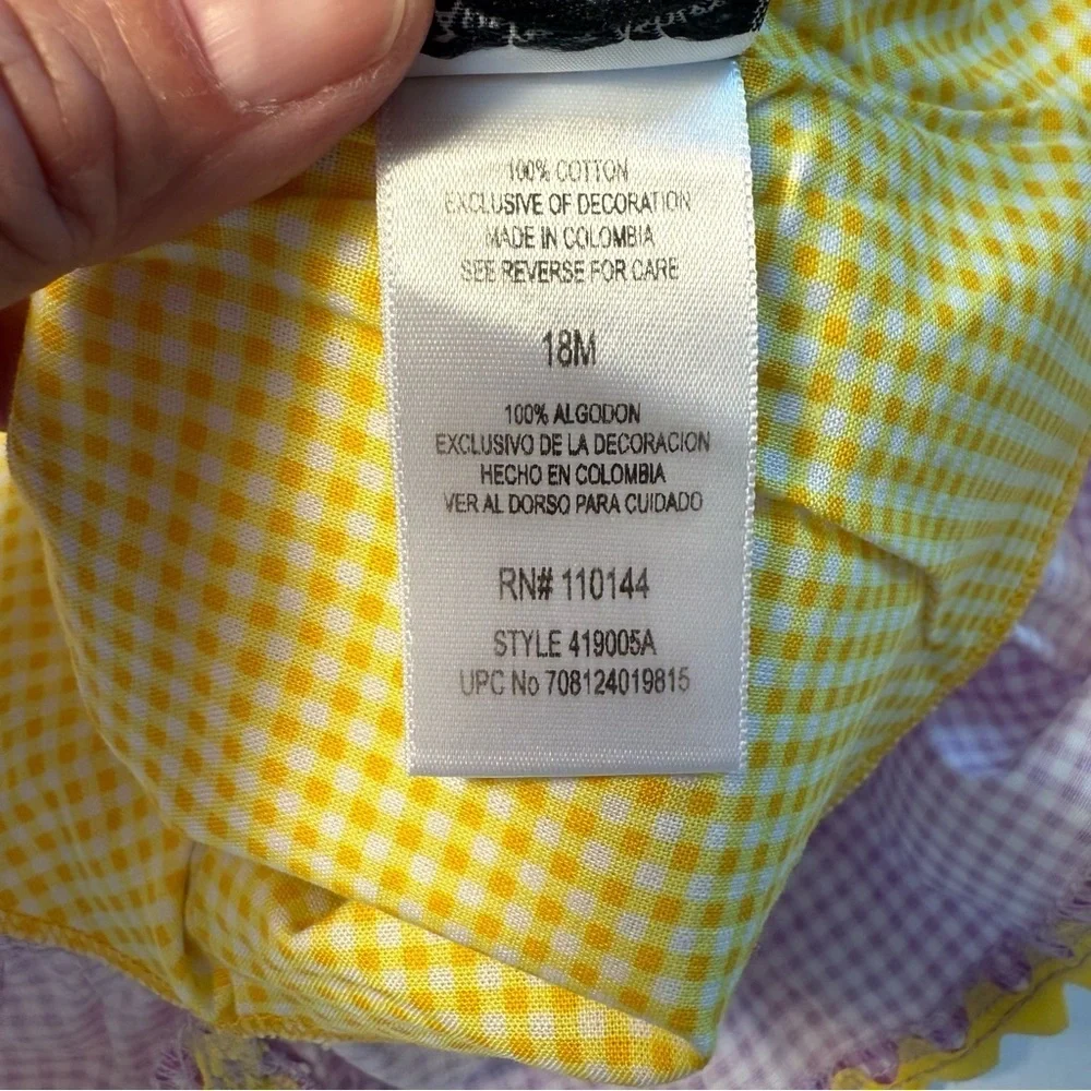 Vintage Austin and Ashley Purple and Yellow gingham embroidery bears 18 mo dress